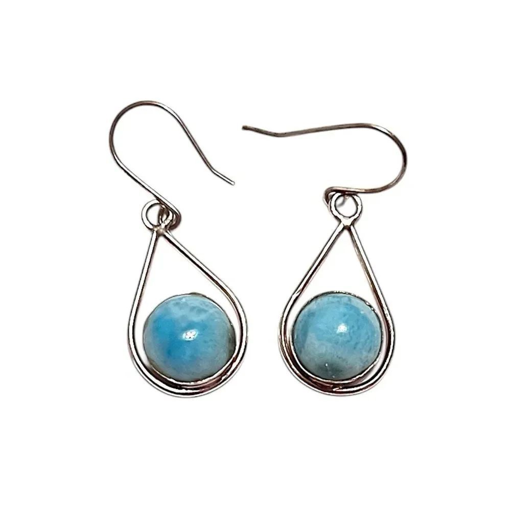 Handmade Sterling Silver Teardrop Larimar Drop Earrings